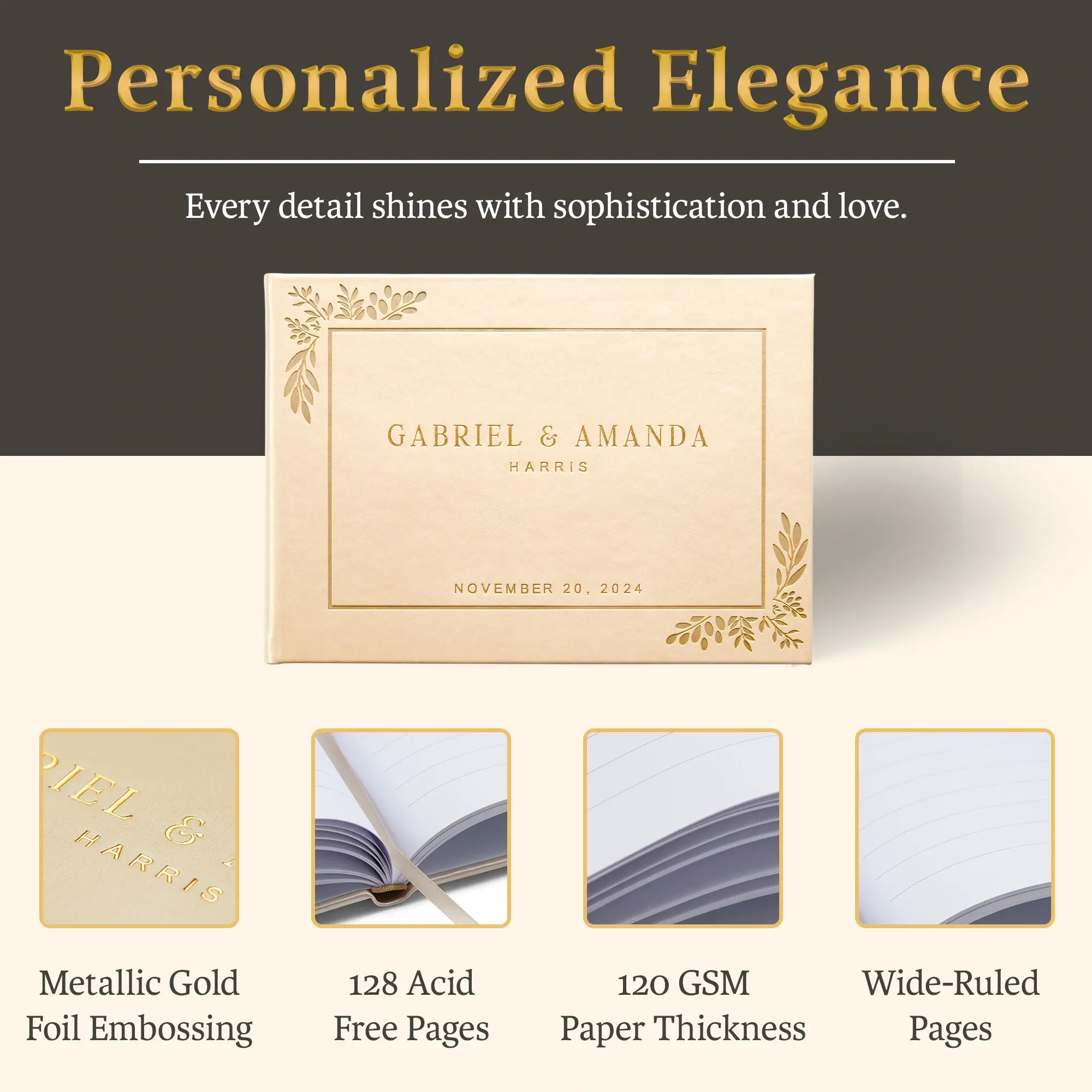 Custom Wedding Guest Book - Gold